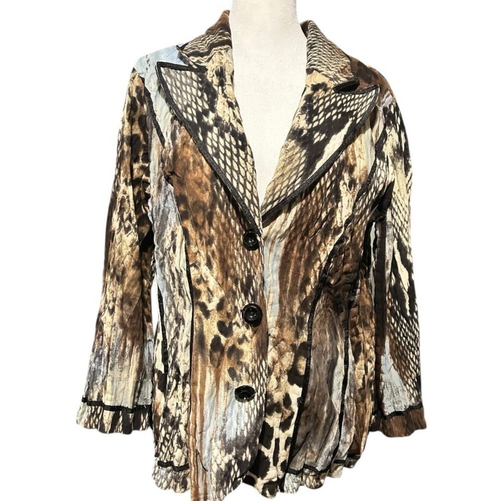ALBERTO MAKALI Animal SNAKE LEOPARD Print Crinkle Blazer Jacket Vintage XL